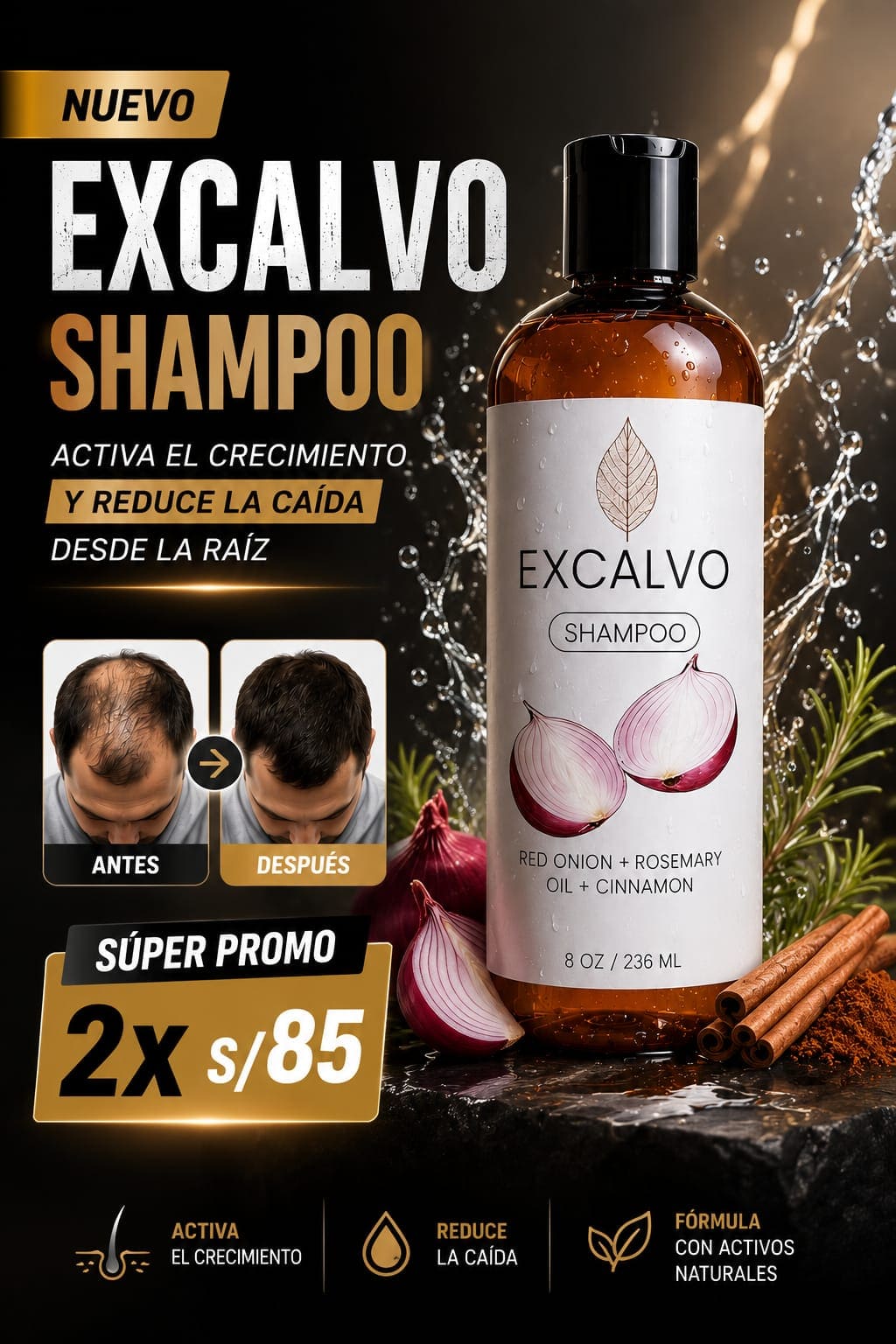 ExCalvo™ Oferta 2x1 | Shampoo Anticaída que Fortalece y Estimula el Crecimiento Capilar Abundante