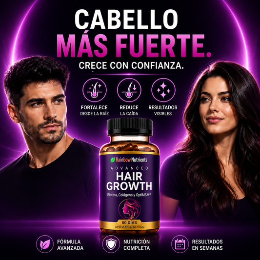 Hair Growth 120 Cápsulas | Reduce la Caída y Recupera un Cabello Más Fuerte y con Volumen 💜