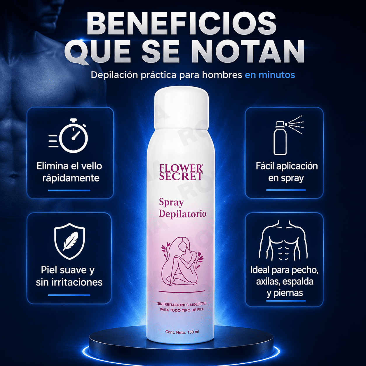 Adiós al Vello en Minutos – Spray Depilatorio Flower Secret para Hombres